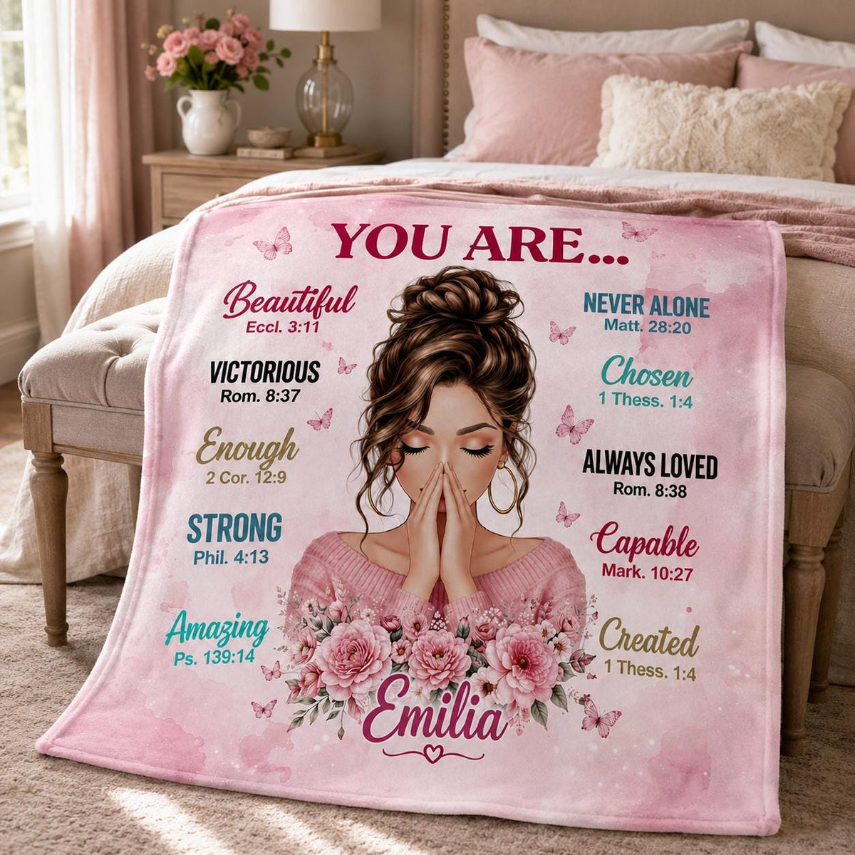 You Are...Blanket Inspirational Floral Throw, Religious Birthday Gift for Women, Christian Blanket for Mom Sister Friend Girl