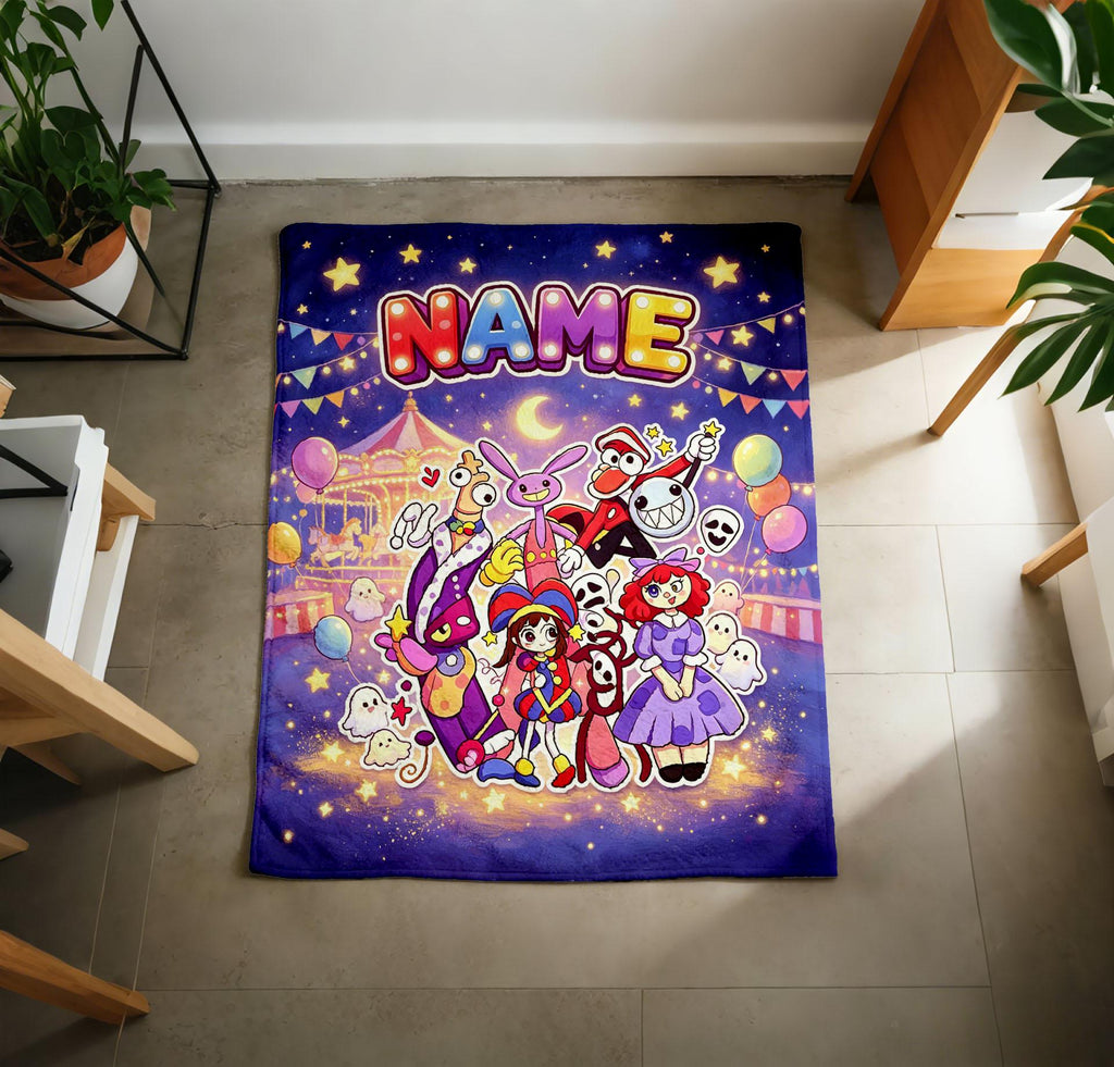 Personalized TADC Blanket, Starry Carousel Fleece Throw, Custom Name Kids Character Blanket