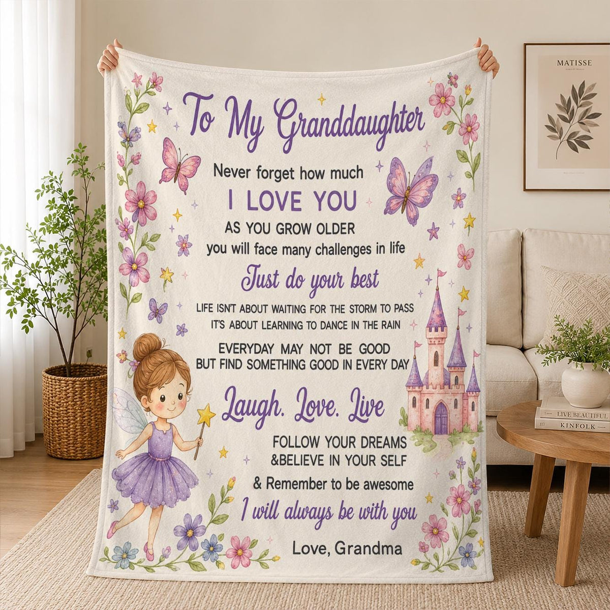 Granddaughter Gifts from Grandma, Personalized Granddaughter Sunflower Blanket, Daughter Birthday Graduation Gift, Christmas Gift For Kids