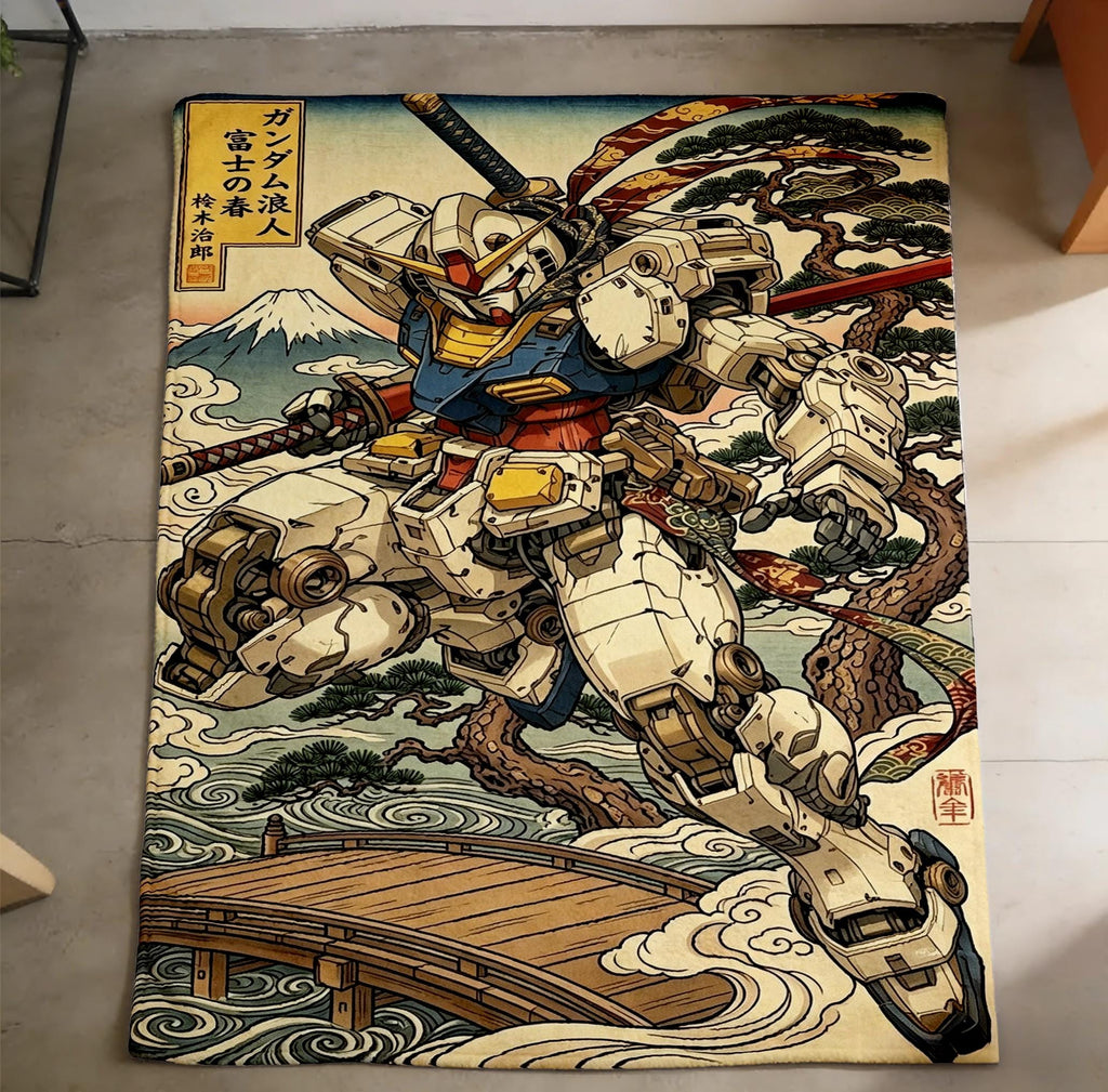 Traditional Japanese Style RX-78 Gundam Throw Blanket,Retro Wave Art Fleece Throw,Male Gamer Holiday Gift