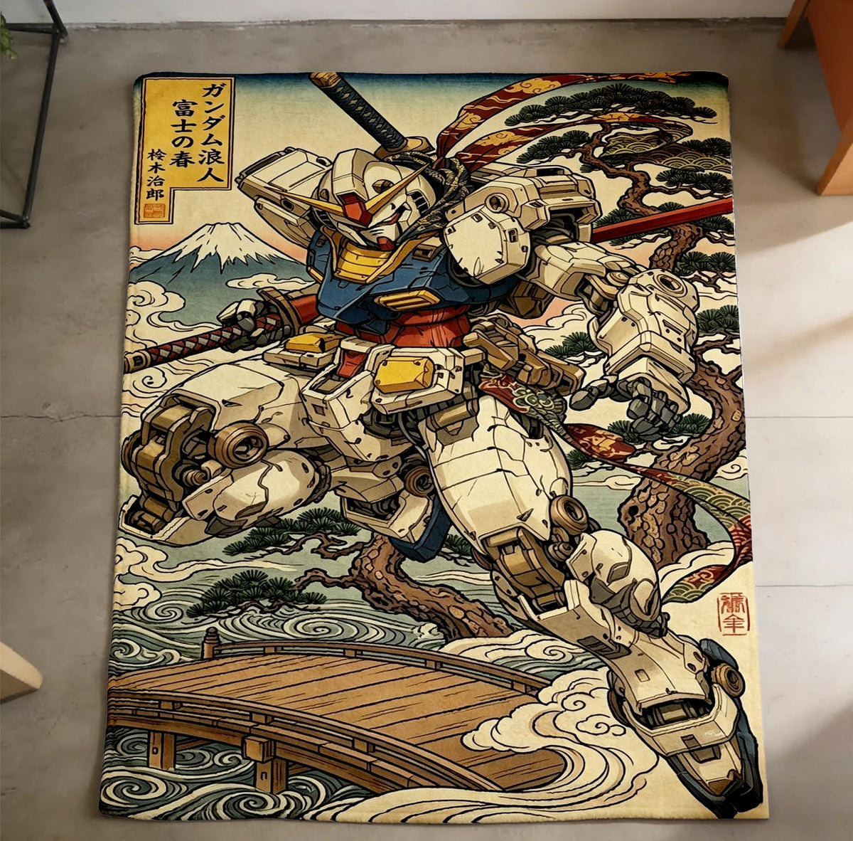 Traditional Japanese Style RX-78 Gundam Throw Blanket,Retro Wave Art Fleece Throw,Male Gamer Holiday Gift
