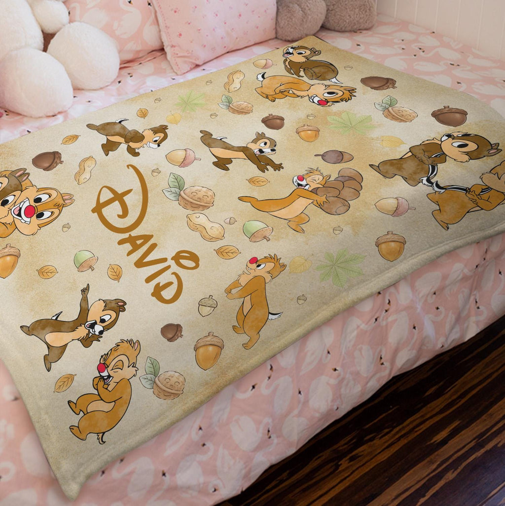 Custom Chip and Dale Blanket, Personalized Disney Birthday Blanket,Cute Chipmunk Throw Blanket, Vintage Disney Gift for Kids Toddler Nursery