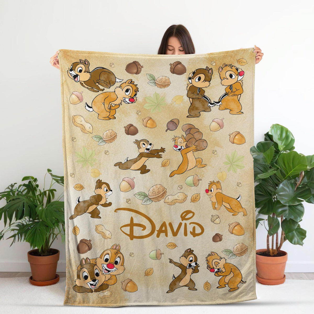 Custom Chip and Dale Blanket, Personalized Disney Birthday Blanket,Cute Chipmunk Throw Blanket, Vintage Disney Gift for Kids Toddler Nursery