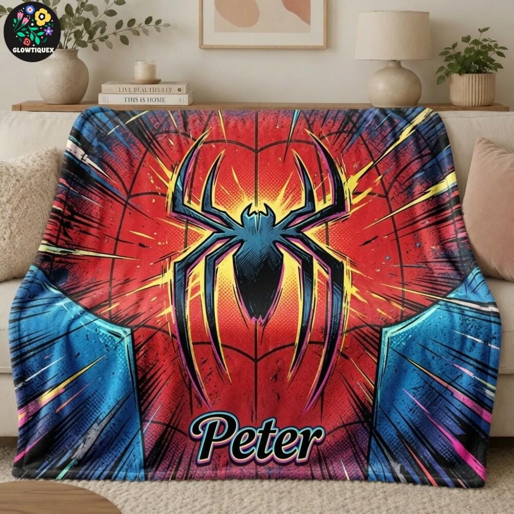 Personalized Spidey Blanket, Custom Name Amazing Spider Fleece Blanket, Spider Superhero Birthday Blanket, Boys Blanket Birthday Gift