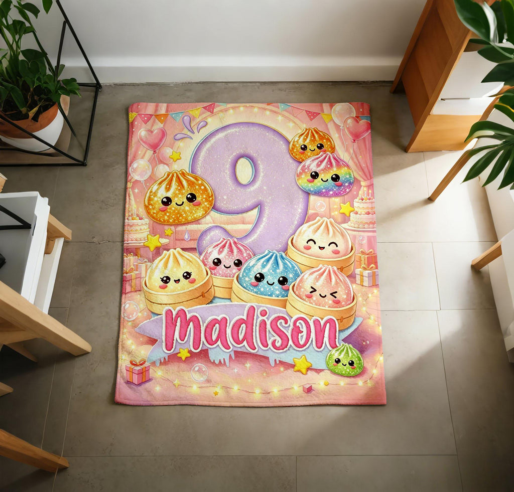 Personalized Kawaii Dumpling Fleece Blanket, Custom Name Age Birthday Keepsake