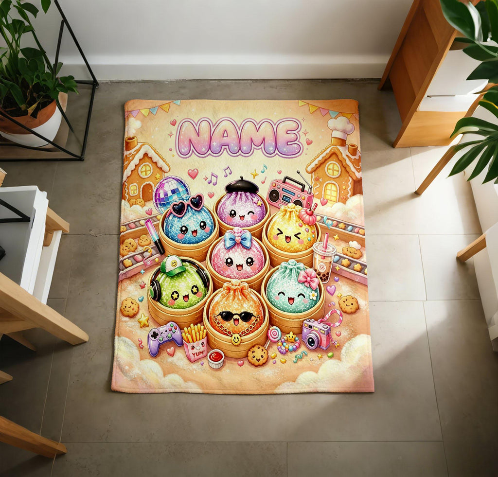 Personalized Squishy Dumpling Fleece Blanket, Custom Name Kawaii Bao Throw