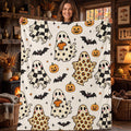 Cute Ghost Halloween Blanket, Cozy Spooky Ghost Throw Blanket, Buffalo Check Leopard Ghost Fleece Blanket, Cute Fall Halloween Gift