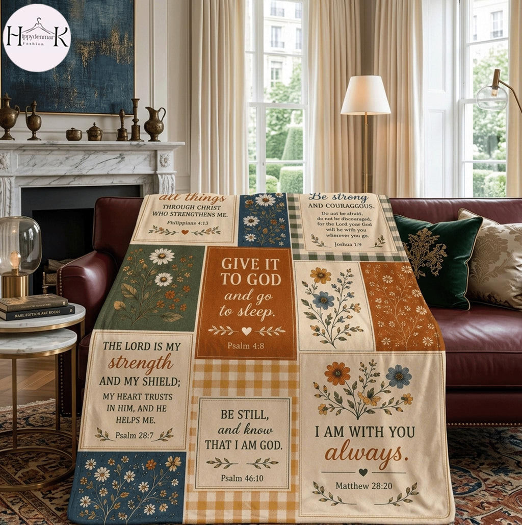 Christian Scripture Blanket, Floral Bible Verse Throw, Faith Fleece Blanket, Inspirational Religious Gift, Cozy Farmhouse Decor