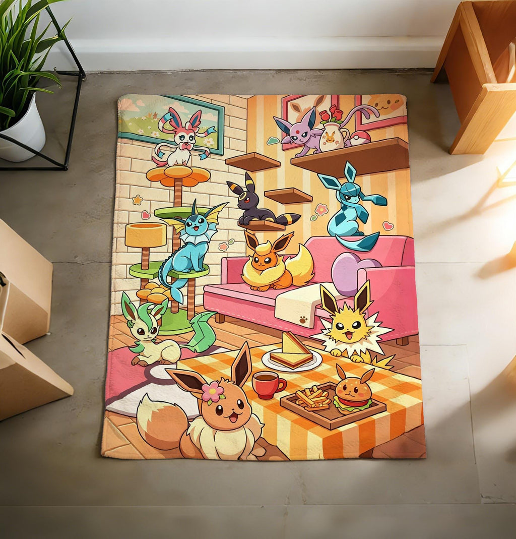 Eeveelution Blanket Soft Throw, Living Room Cartoon Flannel Gift For Pokemon Fans
