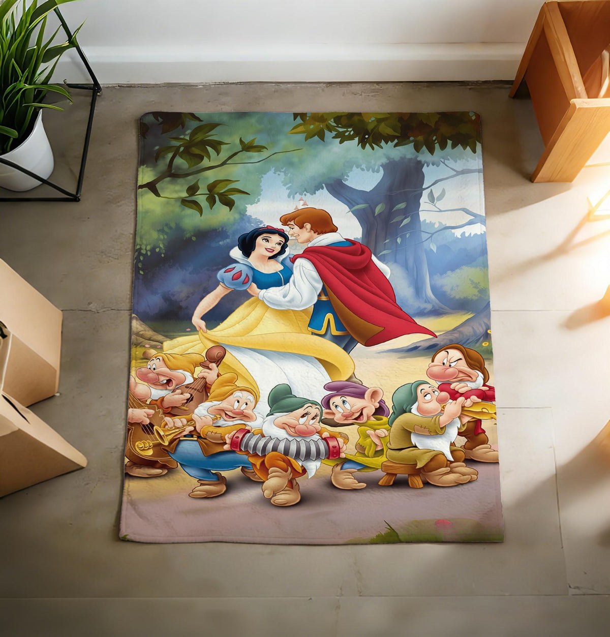 Snow White Seven Dwarfs Flannel Throw Blanket, Classic Animation Decor