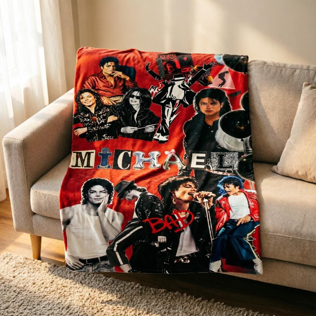 Michael Jackson Collage Flannel Throw Blanket, Classic Pop Music Fan Decor