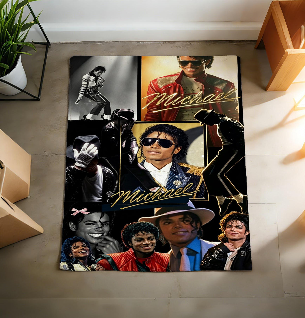 Michael Jackson Collage Flannel Throw Blanket, Classic Pop Music Fan Decor