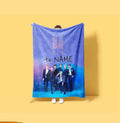 Elegant Blue Glow BTS Personalized Blanket Kpop Group Poster Throw Korean Music Idol Bedding Aesthetic Army Room Decor Fan Gift