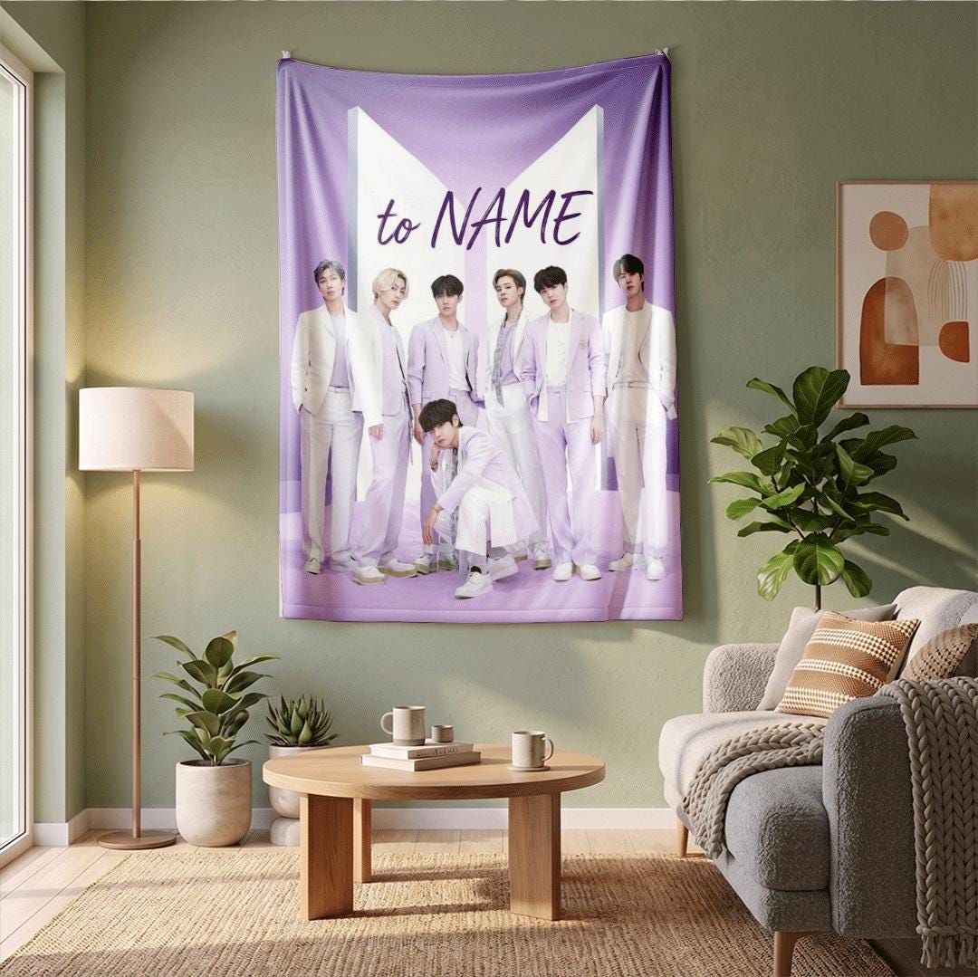 Soft Lavender BTS Custom Blanket Kpop Idol Poster Throw Pastel Purple Korean Boy Band Bedding Elegant Army Fan Room Decor