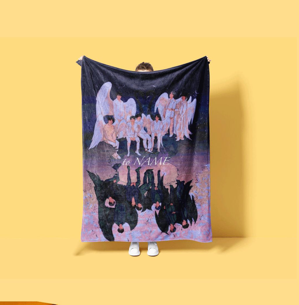 Ethereal Angel Wings BTS Concept Art Blanket Black Swan Reflection Throw Aesthetic Kpop Idol Bedding Dark Fantasy Army Fan Decor Gift
