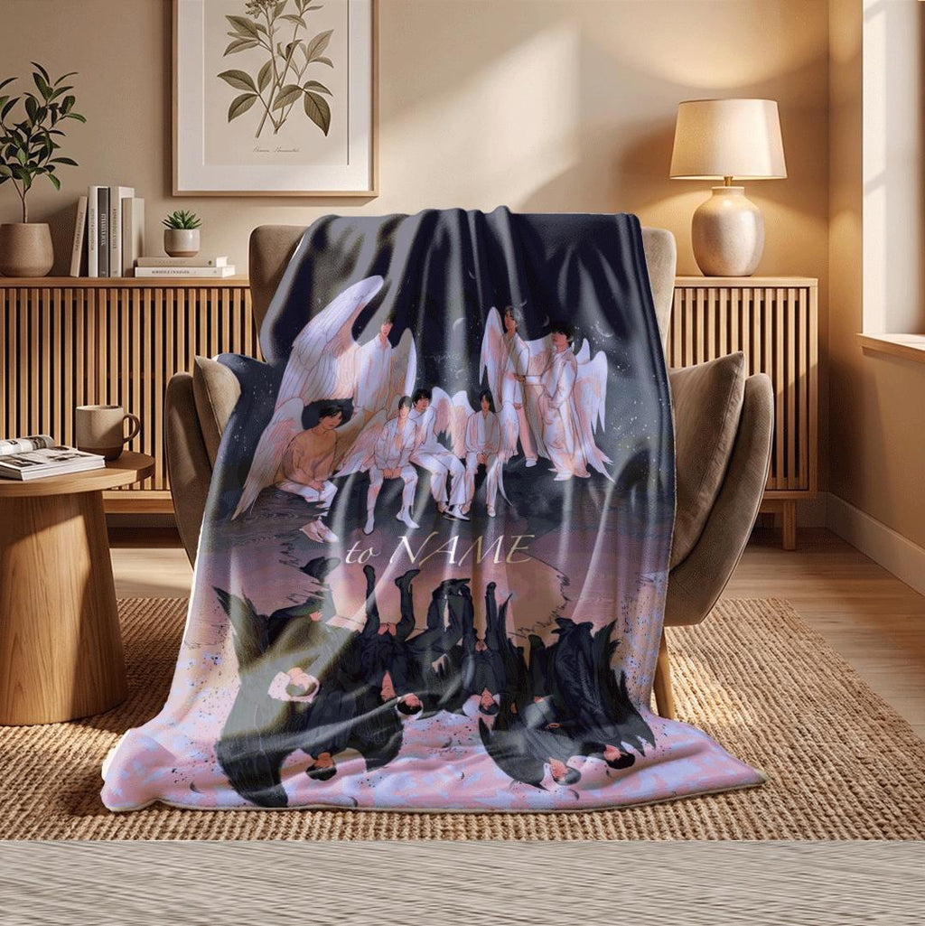 Ethereal Angel Wings BTS Concept Art Blanket Black Swan Reflection Throw Aesthetic Kpop Idol Bedding Dark Fantasy Army Fan Decor Gift