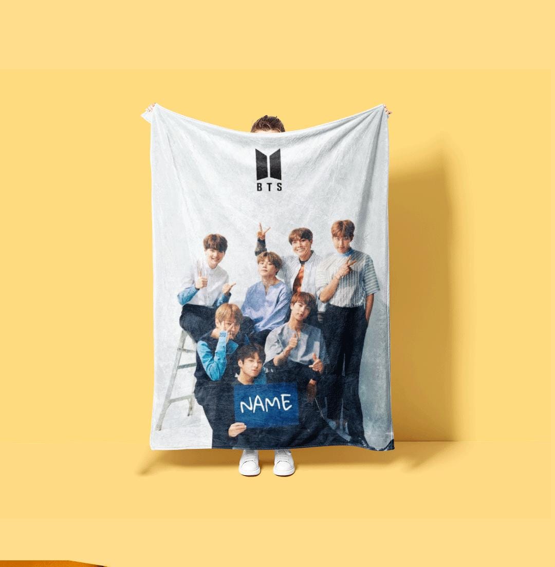 Fresh Studio Portrait BTS Group Custom Name Blanket Clean Aesthetic Room Decor Cheerful Korean Boy Band Bedding Cute Army Fan Gift