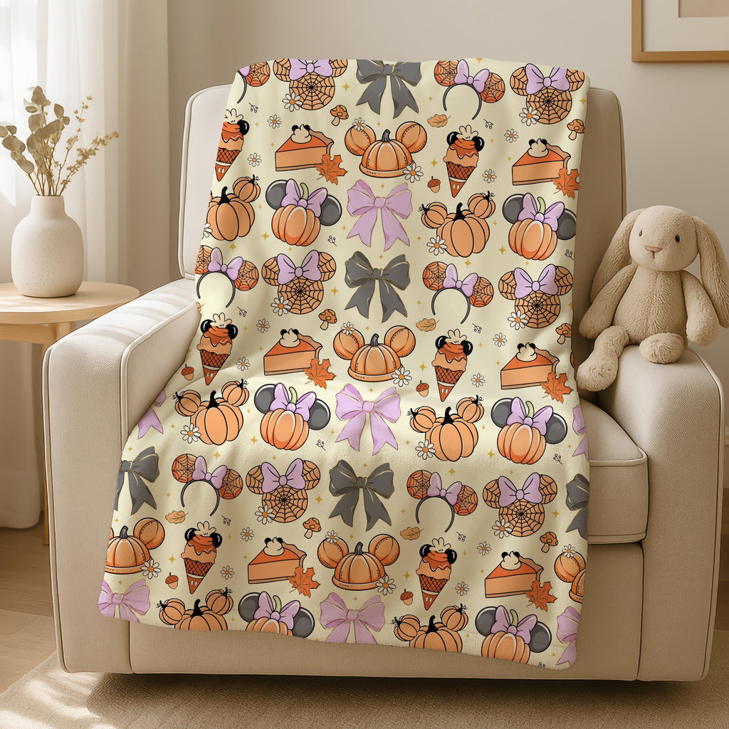 Halloween Minnie Mouse Pumpkin Blanket, Minky Sherpa Throw
