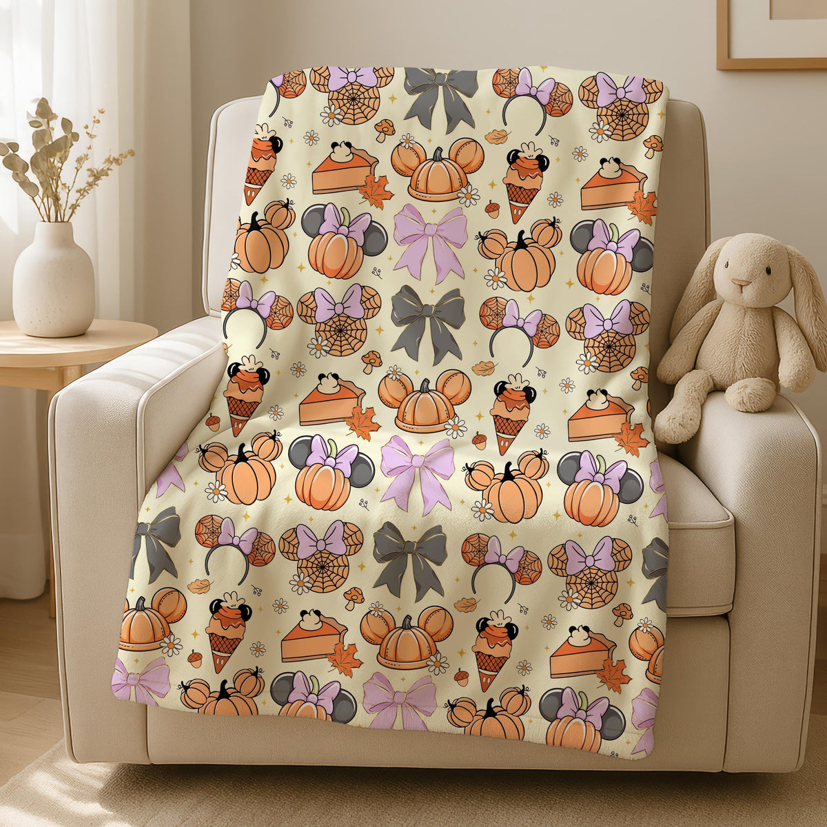 Halloween Minnie Mouse Pumpkin Blanket, Minky Sherpa Throw
