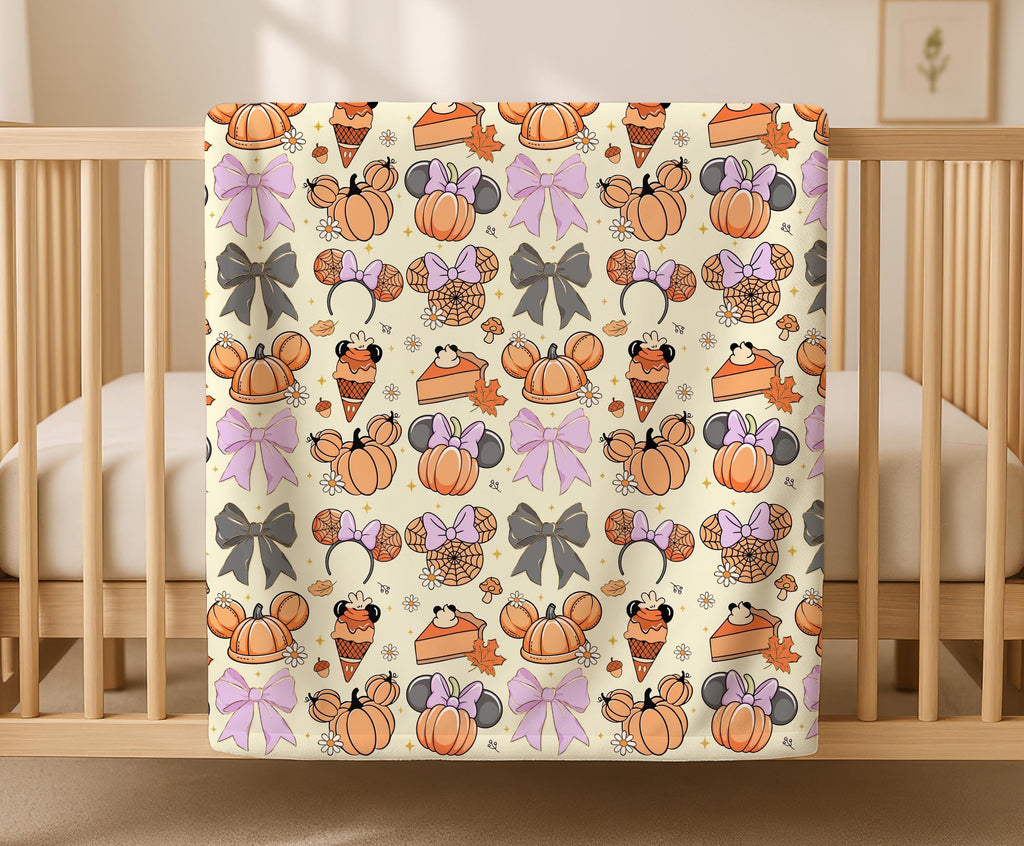 Halloween Minnie Mouse Pumpkin Blanket, Minky Sherpa Throw