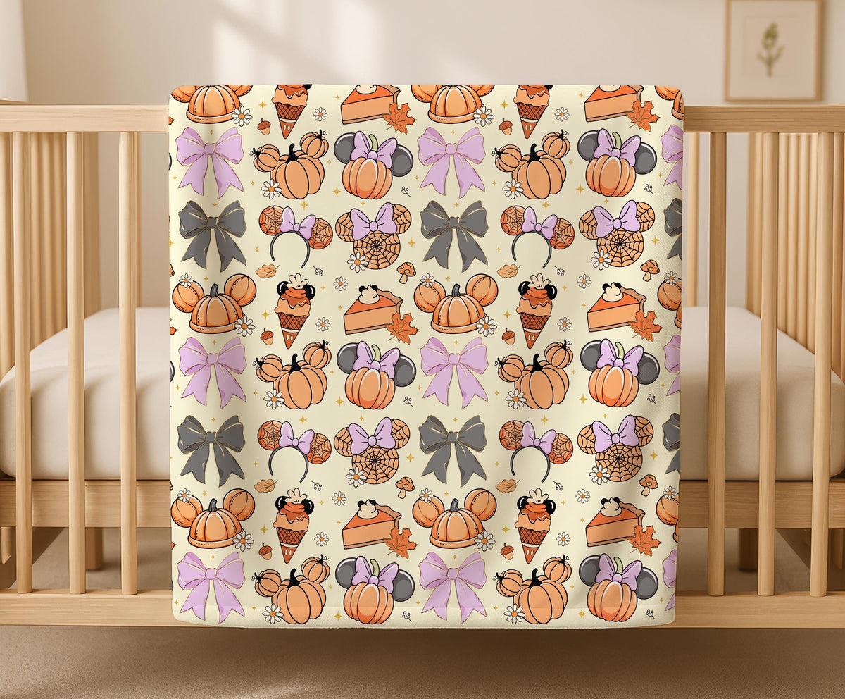 Halloween Minnie Mouse Pumpkin Blanket, Minky Sherpa Throw