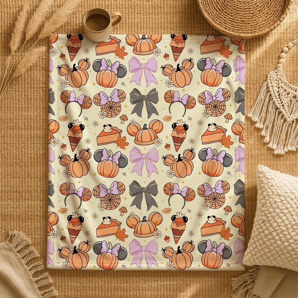 Halloween Minnie Mouse Pumpkin Blanket, Minky Sherpa Throw