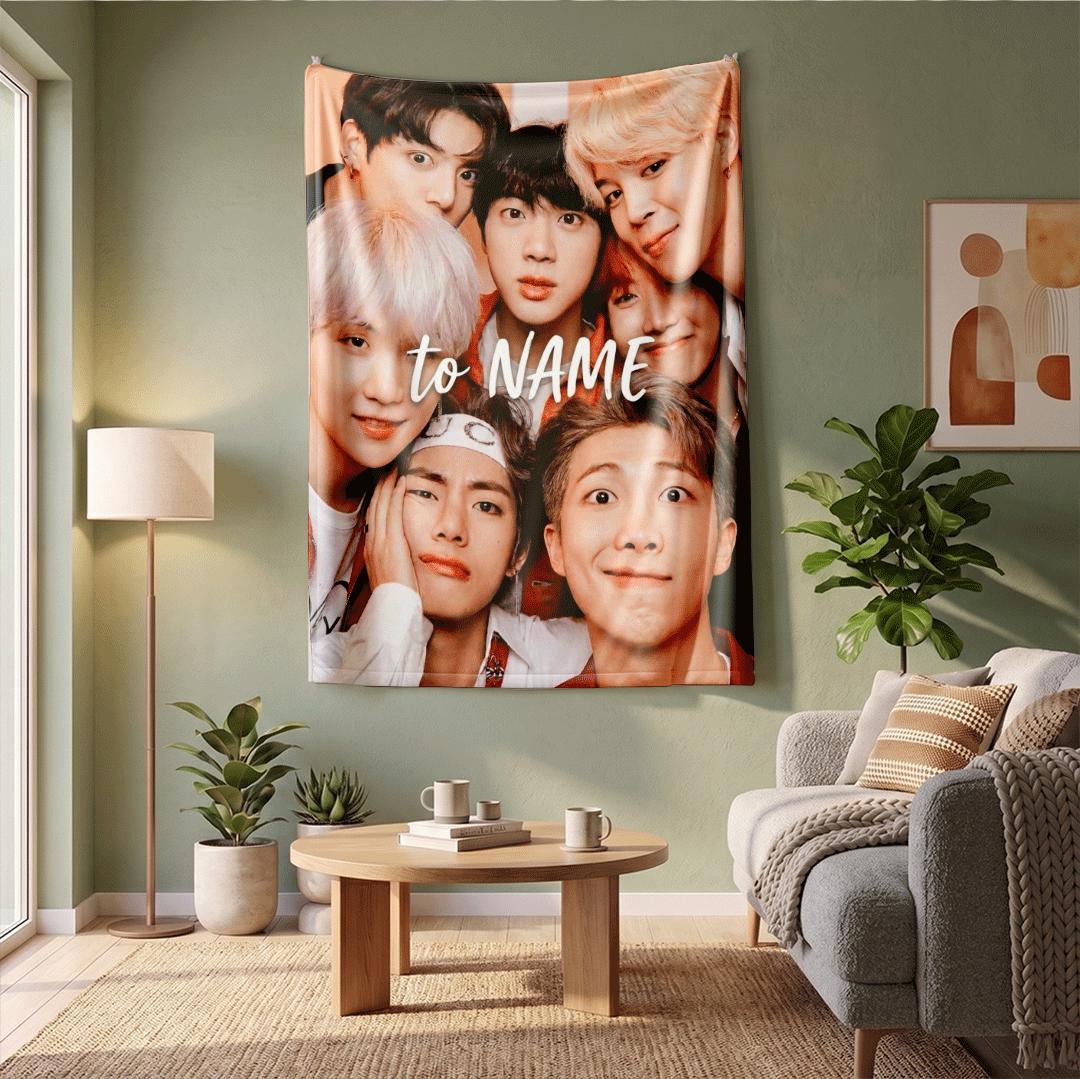 Joyful Group Selfie BTS Personalized Blanket Cute Close Up Kpop Idol Throw Warm Friendship Bedding Cheerful Army Fan Room Decor