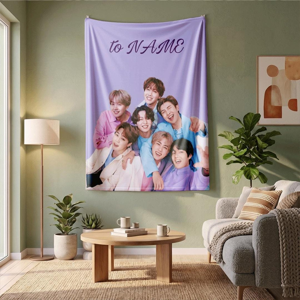 Soft Pastel Suits BTS Personalized Blanket Boy With Luv Era Throw Sweet Smile Kpop Idol Bedding Cute Army Fan Room Decor