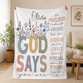 Personalized God Says You Are Floral Blanket Christian Gift for Women Custom Name Faith Gift
