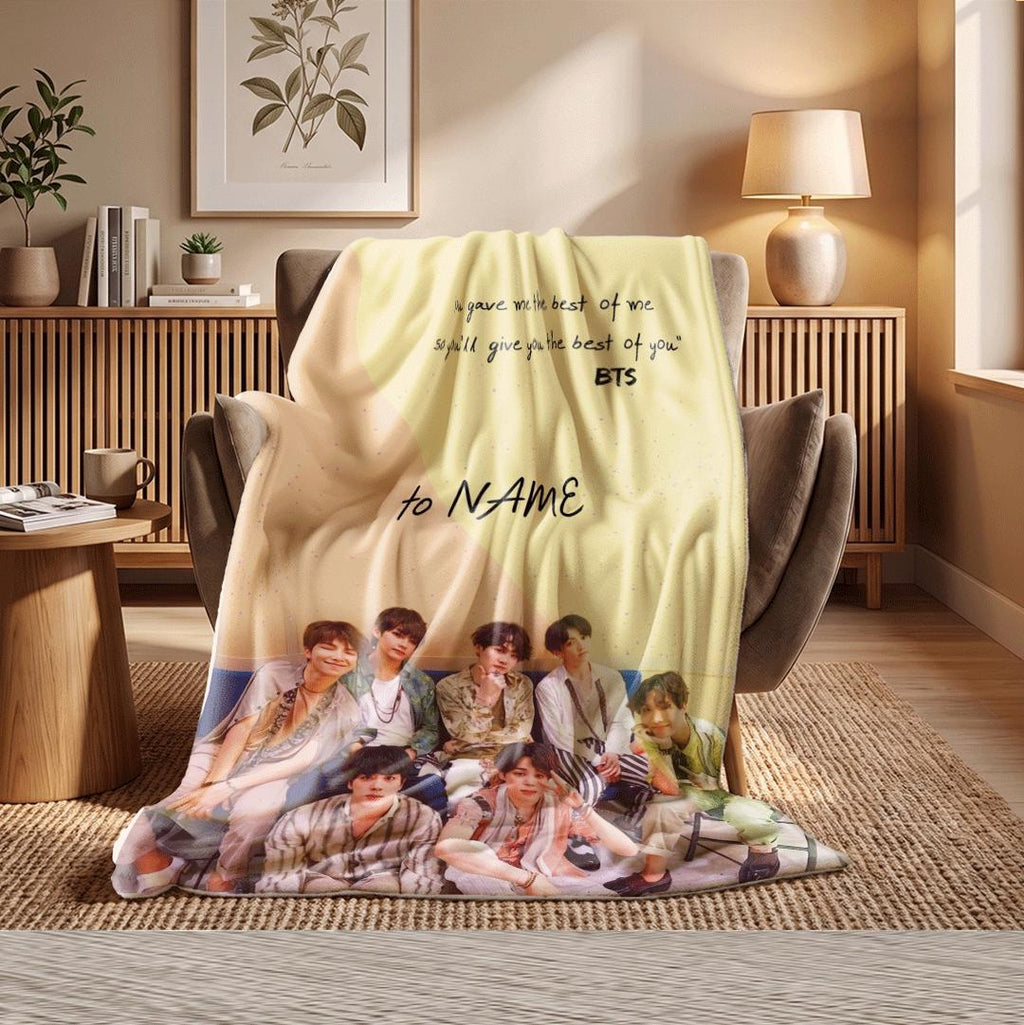 Magic Shop Concept Lyrics BTS Personalized Blanket Inspiring Quote Throw Korean Idol Group Bedding Warm Yellow Army Fan Gift