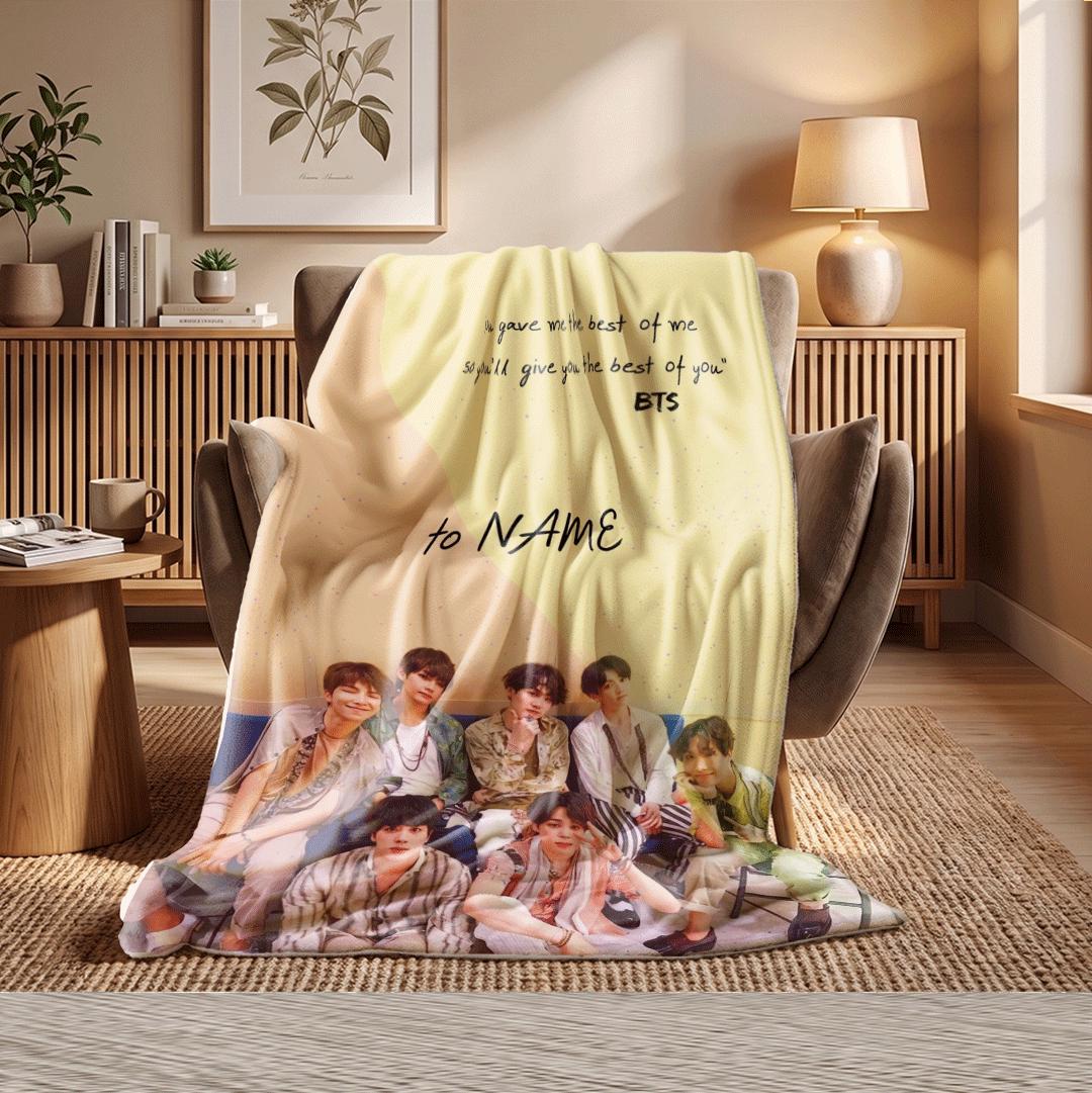 Magic Shop Concept Lyrics BTS Personalized Blanket Inspiring Quote Throw Korean Idol Group Bedding Warm Yellow Army Fan Gift