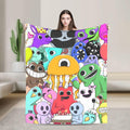Colorful Monster Flannel Blanket, Spooky Cute Gaming Throw, Soft Cartoon Creature Blanket, Cozy Bedroom Gift for Kids and Teens