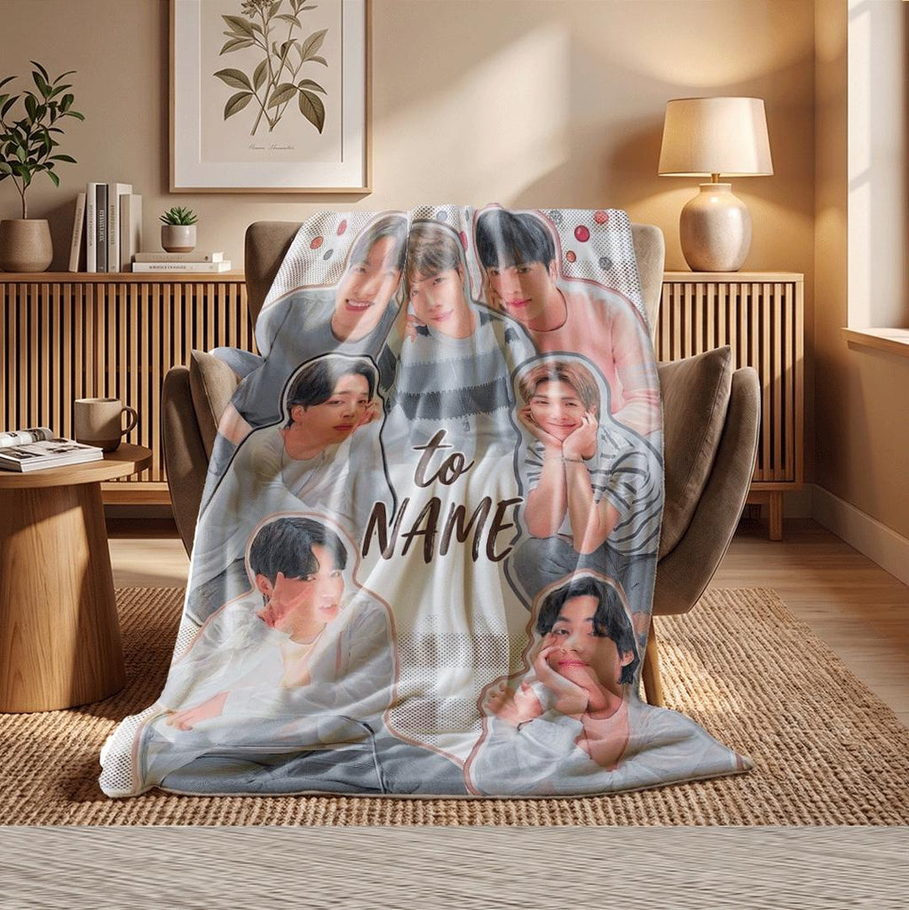 Healing Life Goes On BTS Custom Blanket Starry Night Campfire Throw Cozy Kpop Idol Bedding Inspiring Army Fan Gift Home Decor