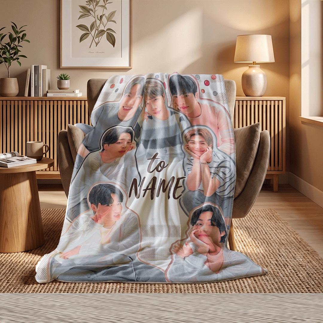 Healing Life Goes On BTS Custom Blanket Starry Night Campfire Throw Cozy Kpop Idol Bedding Inspiring Army Fan Gift Home Decor