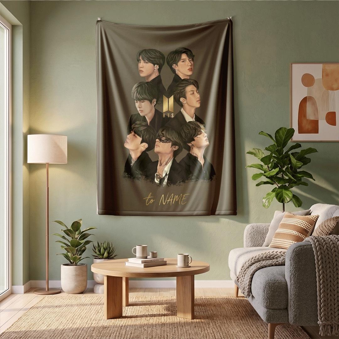 Clean Aesthetic BTS Custom Blanket Studio Portrait Throw Soft Pastel Korean Boy Band Bedding Cute Army Fan Room Decor Gift