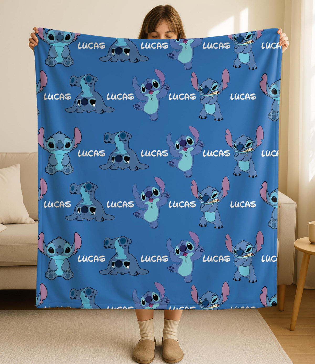 Personalize Disney Stitch Blanket, Kid Name Stitch Blanket, Cartoon Movie Blanket,Birthday Gift for Kids and Adults,Custom Name Stitch Throw