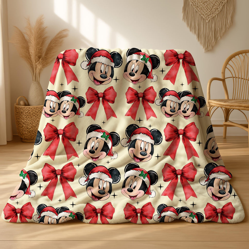 GPersonalized Mickey and Minnie Mouse Disney Blanket,Cartoon Room Decor,XMas Mickey and Minnie Coquette Bow Blanket,Disney Gift,Baby Blanket