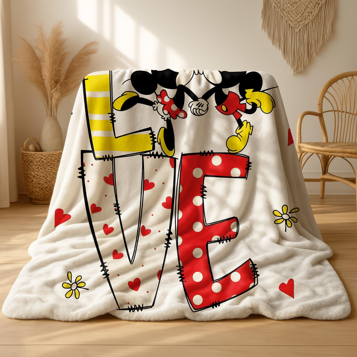 Personalized Mickey Minnie Love Blanket, Custom Disney Blanket with Name, Disney Valentines Day Gifts, Girlfriend Birthday Gift, Wife Gifts