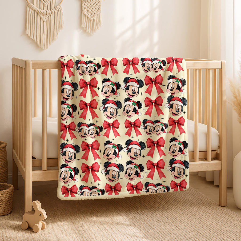 GPersonalized Mickey and Minnie Mouse Disney Blanket,Cartoon Room Decor,XMas Mickey and Minnie Coquette Bow Blanket,Disney Gift,Baby Blanket