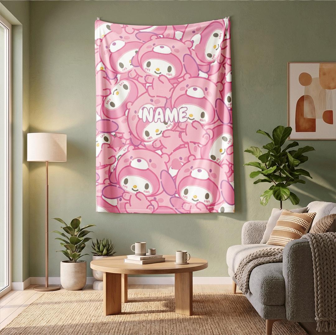 Personalized My Melody Floral Fleece Blanket Custom Name Throw Sweet Kawaii Anime Bedding Dreamy Garden Decor Birthday Gift for Girls