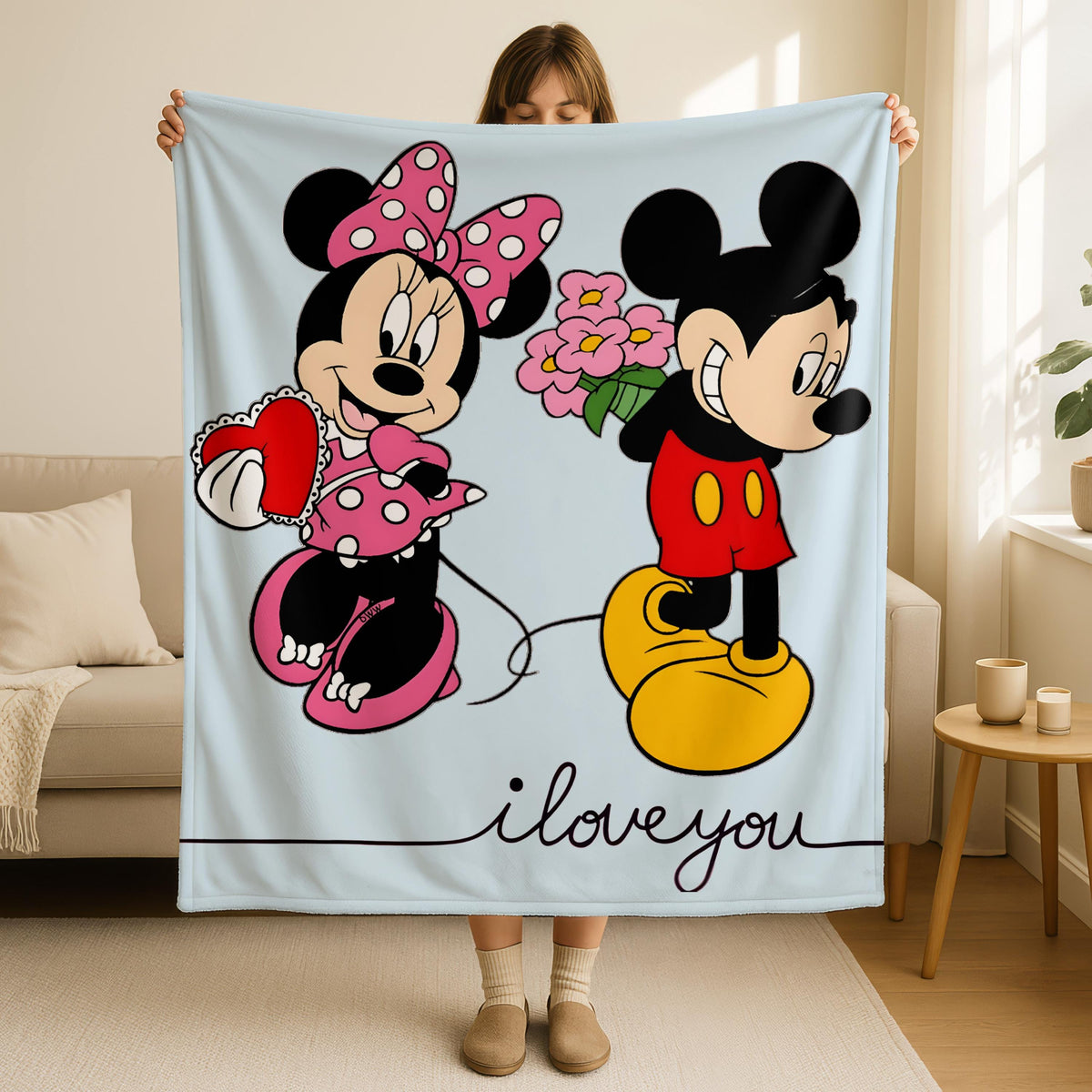 I love You Blanket, Disney Valentine Blanket, Minnie Mickey Valentines Day Gift, Anniversary Gift for Her,Girlfriend Birthday Gift,Love Gift