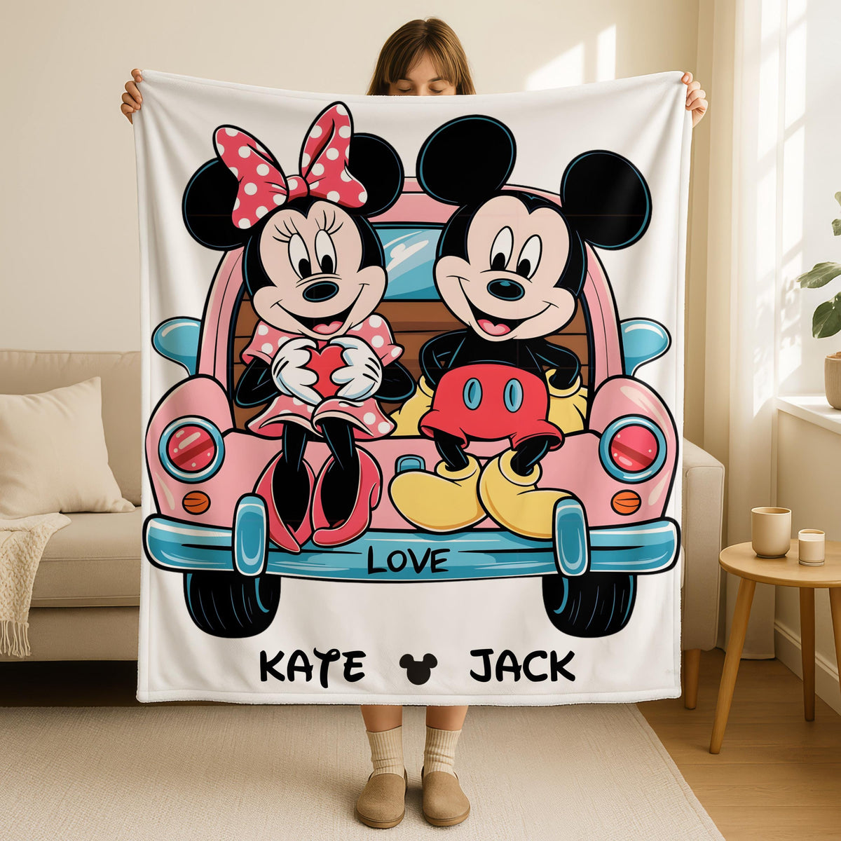 Minnie Mouse and Mickey Mouse Valentines Throw Blanket with Names, Mickey Minnie Couple Blanket, Valentines Gift for Her, Disneyland Blanket