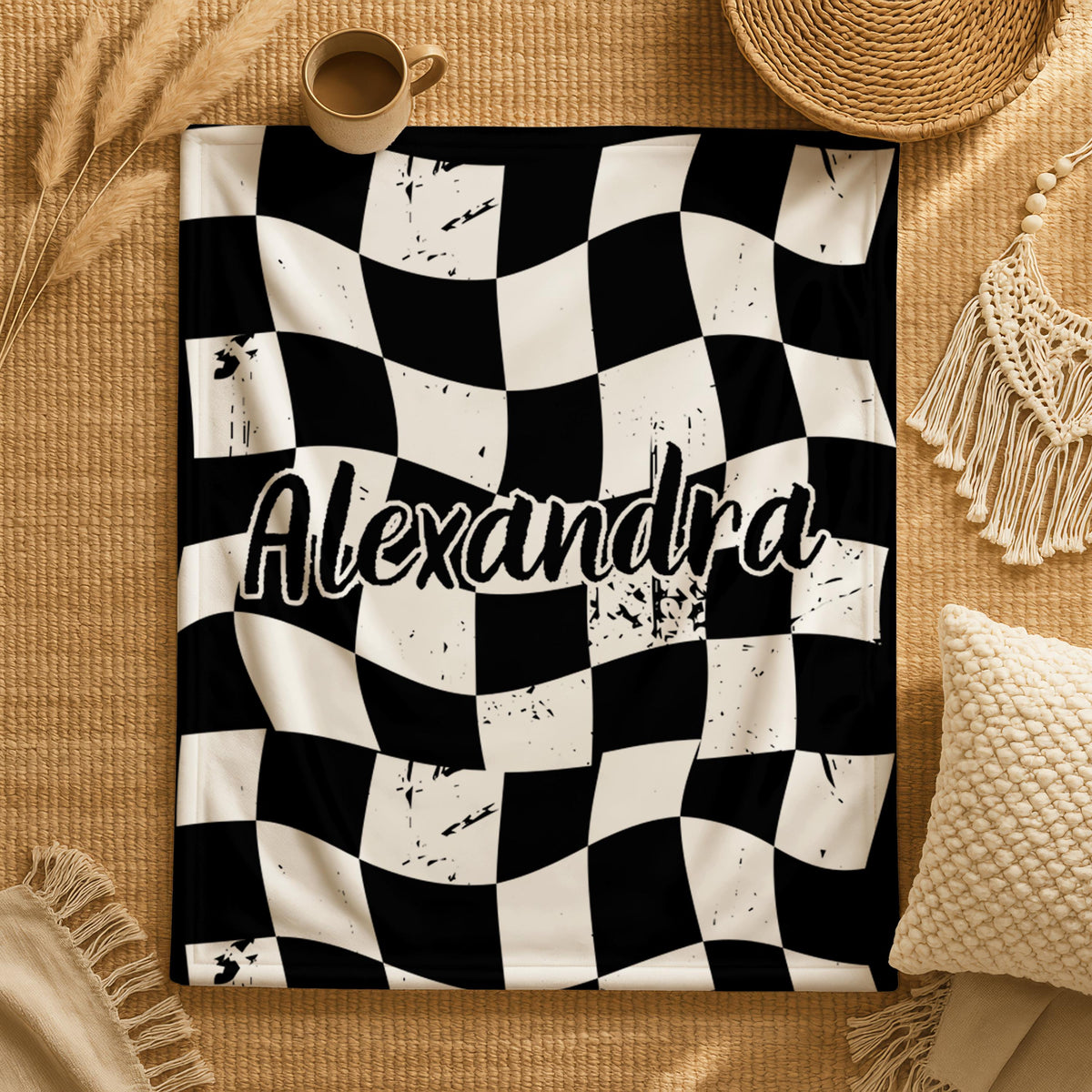Personalized Checkered Name Blanket,Custom Gift for Birthday Anniversary Christmas,Custom Name Baby Blanket,Christmas Gift,Kids Name Blanket