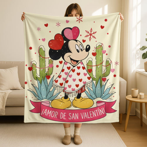 Amor De San Valentine Blanket, Minnie Mouse Mexican Valentine Throw Blanket, Valentines Day Blanket Gift, Gift for Wife, Girlfriend Blanket