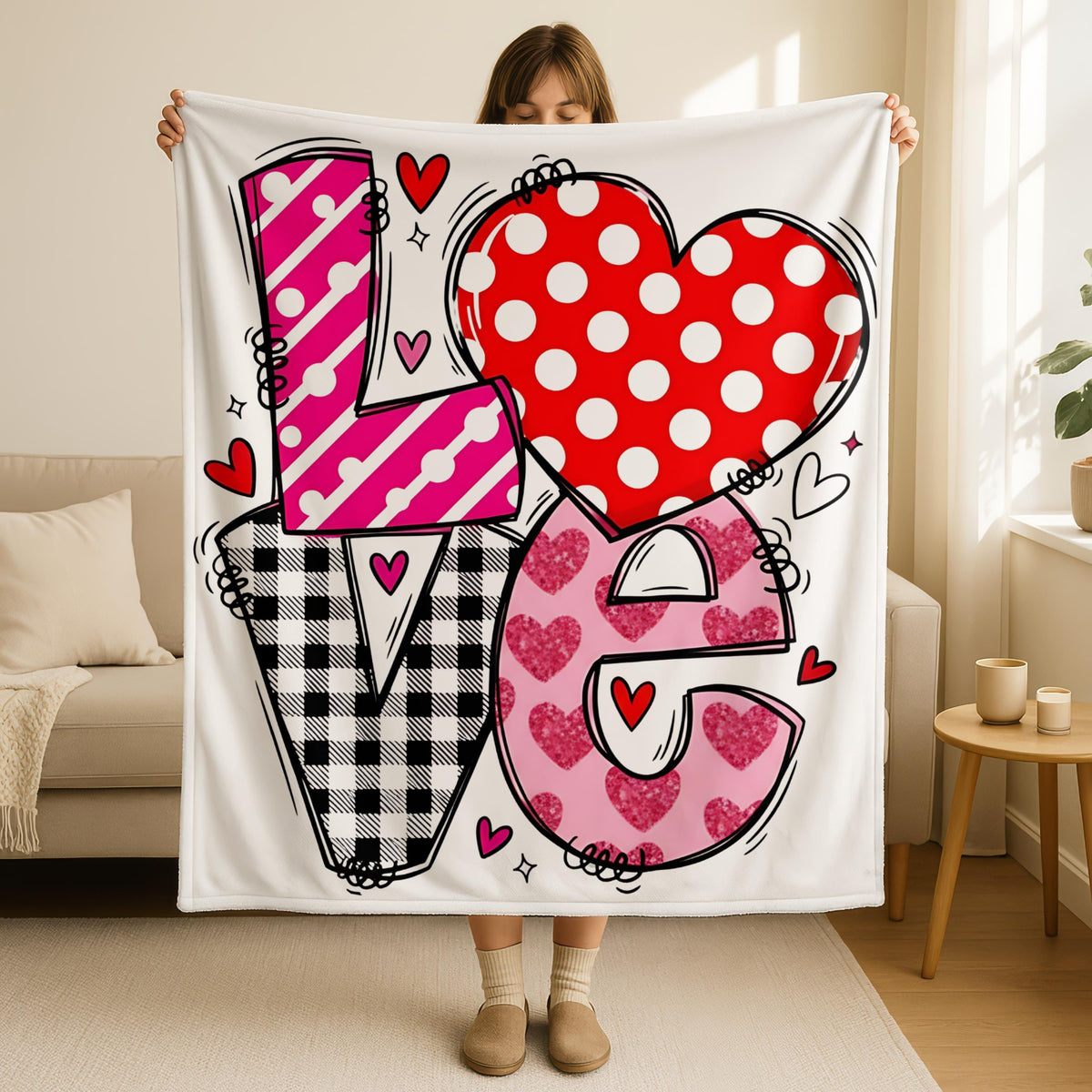 Polka Dot Pattern Love Valentine Blanket, Love Blanket, Perfect Gift for Couples, Valentines Day Blanket, Anniversary Gifts, Gift for Her