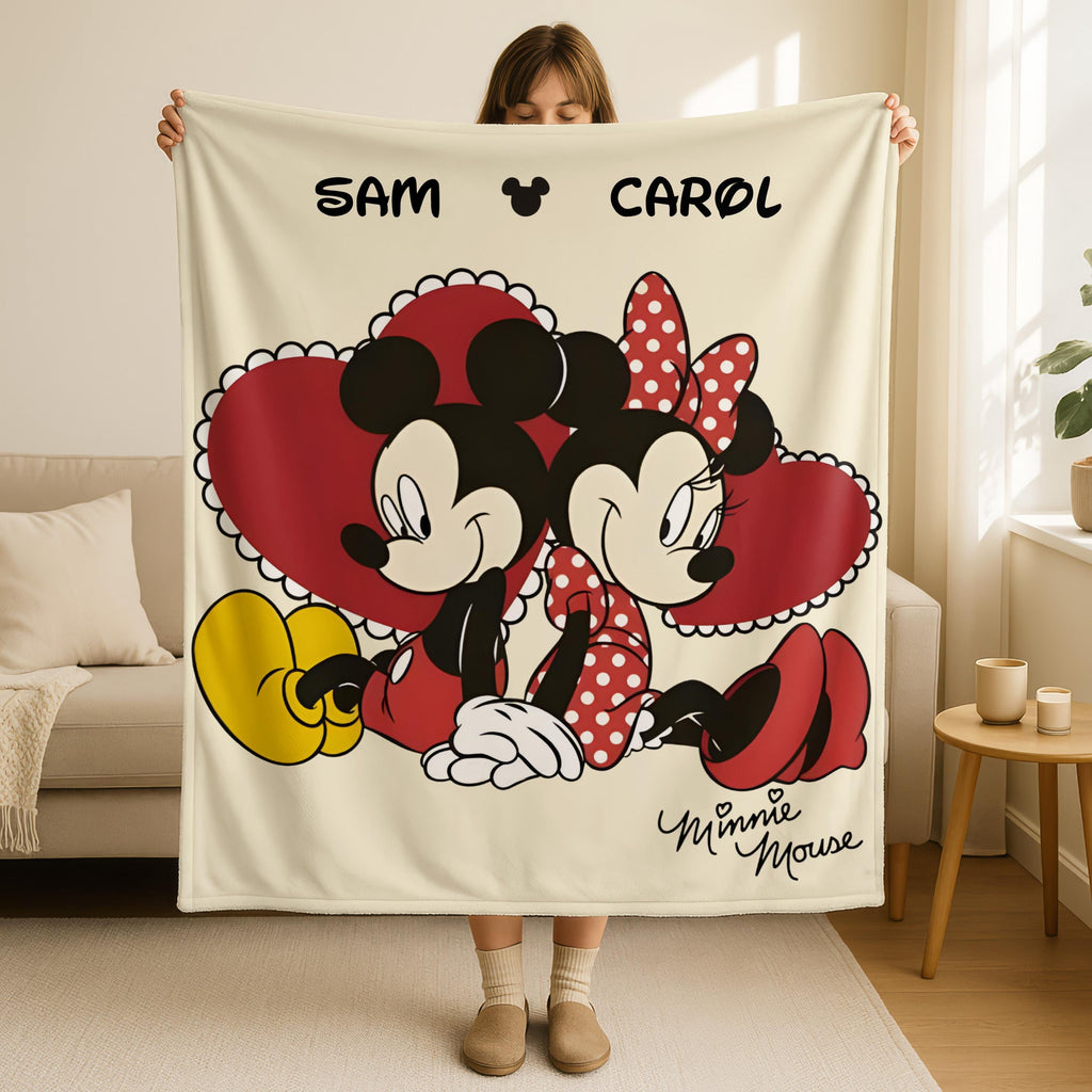 Personalized Mickey and Minnie Anniversary Blanket, Mickey Minnie Couple Throw Blanket, Mickey Minnie Heart Blanket, Blanket Gifts for Her