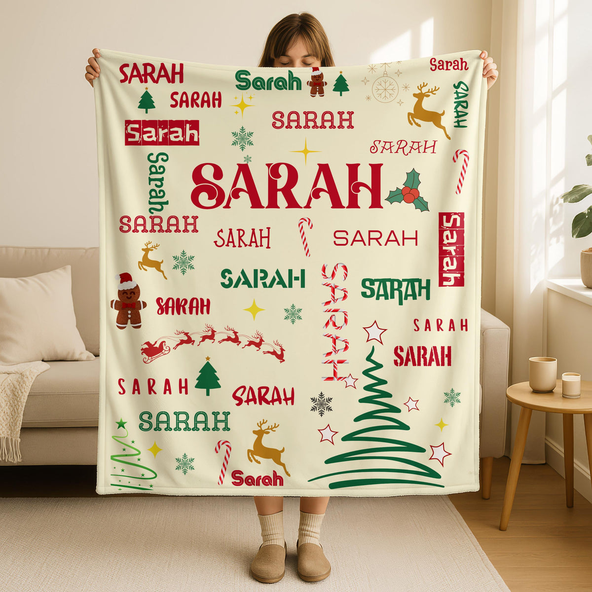 Custom Name Christmas Blanket,Custom Name Throw, Fleece Kids Holiday Decor Gift,Custom Nursery Decor,Personalized Christmas Gift