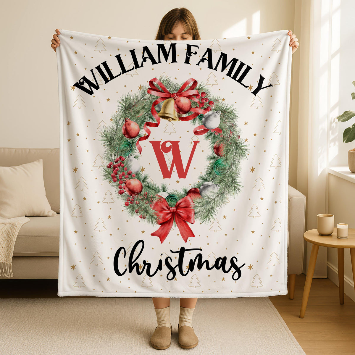 Personalized Christmas Family Name Blanket, Custom Family Name Christmas Gift,Cozy Flannel Holiday Blanket,Xmas Blanket,Winter Home Decor