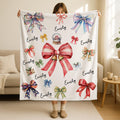 Custom Coquette Christmas Blanket for Girl, Custom Xmas Gift with Name, Girly Coquette Bow Winter Throw,Custom Christmas Baby Blanket