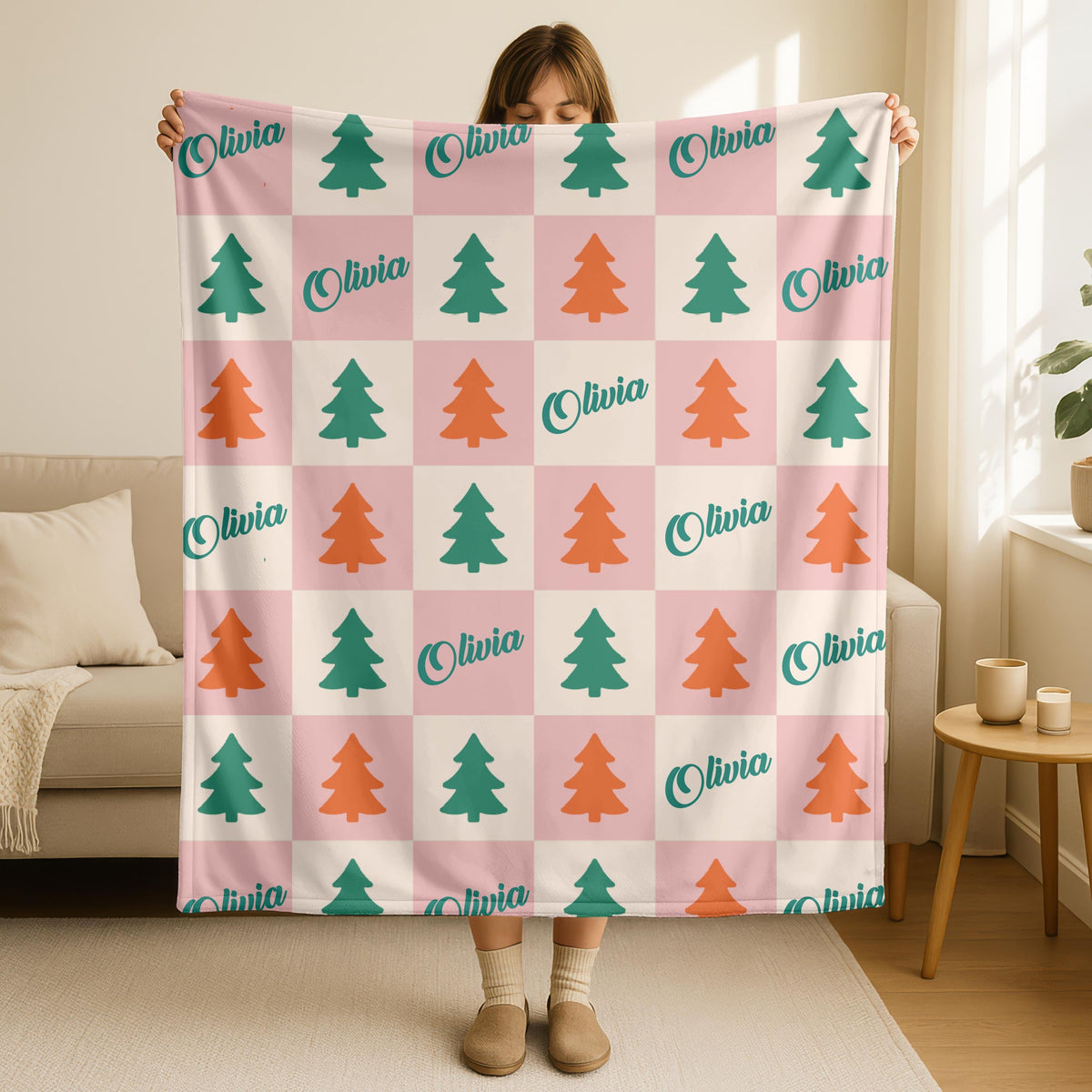 Custom Christmas Blanket, Christmas Tree Blanket, Custom Name Xmas Blanket, Personalized Christmas Woven Blanket, Winter Blanket With Name